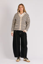 Load image into Gallery viewer, V Neck Cardigan - Oatmeal Navy Stripe