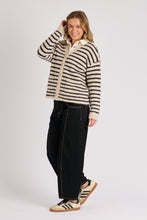 Load image into Gallery viewer, V Neck Cardigan - Oatmeal Navy Stripe