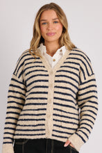Load image into Gallery viewer, V Neck Cardigan - Oatmeal Navy Stripe