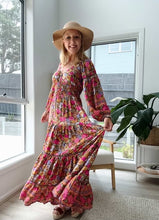 Load image into Gallery viewer, Eclectic Bohemian Fortune Teller Maxidress Long Sleeve Chocolate Rose