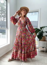 Load image into Gallery viewer, Eclectic Bohemian Fortune Teller Maxidress Long Sleeve Chocolate Rose