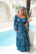 Load image into Gallery viewer, Eclectic Bohemian Bluebelle Fortune Teller Maxidress Long Sleeve Retro Floral Print