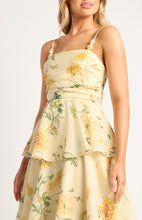 Load image into Gallery viewer, Wispy Florals Tiered Hem Midi Dress With Beaded Strap Details