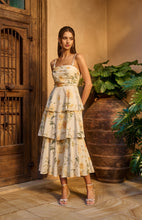 Load image into Gallery viewer, Wispy Florals Tiered Hem Midi Dress With Beaded Strap Details