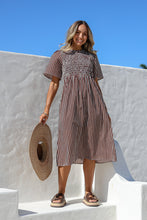 Load image into Gallery viewer, Covent Gardens Cotton Stripe Midi in Chocolate and White.