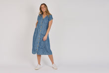 Load image into Gallery viewer, Lyocell Button-Through Midi Dress – Dark Blue