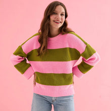 Load image into Gallery viewer, Rhiannon Recycled Cotton Blend Stripe Jumper - Pink and Gree