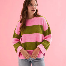 Load image into Gallery viewer, Rhiannon Recycled Cotton Blend Stripe Jumper - Pink and Gree