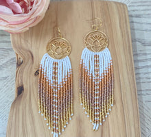 Load image into Gallery viewer, Handmade Beaded Earrings with Lotus Charm