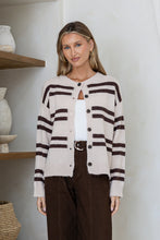 Load image into Gallery viewer, Wool Blend Stripe Cardigan- Latte / Chocolate