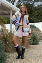 Load image into Gallery viewer, Bastille Chunky Stripe Cardigan – Chocolate/Pink/Blue