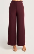 Load image into Gallery viewer, Gold Buckle Belt Detail Straight Leg Pants - Burgundy