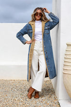 Load image into Gallery viewer, Sherpa Lined Long Denim Jacket – Blue Denim
