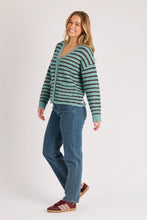 Load image into Gallery viewer, V Neck Cardigan - Teal Chocolate Stripe