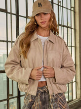 Load image into Gallery viewer, Faux Suede Balloon Hem Bomber Jacket - Beige