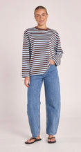 Load image into Gallery viewer, Carter Long Sleeve Tee - Chocolate Blue Stripe