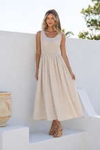 Load image into Gallery viewer, Shirred Bodice Gingham Maxi Dress - Tan / White