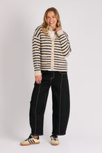 Load image into Gallery viewer, V Neck Cardigan - Oatmeal Navy Stripe
