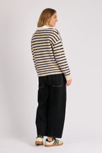 Load image into Gallery viewer, V Neck Cardigan - Oatmeal Navy Stripe

