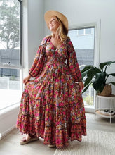 Load image into Gallery viewer, Eclectic Bohemian Fortune Teller Maxidress Long Sleeve Chocolate Rose
