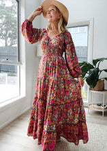 Load image into Gallery viewer, Eclectic Bohemian Fortune Teller Maxidress Long Sleeve Chocolate Rose
