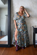 Load image into Gallery viewer, Eclectic Bohemian Fortune Teller Maxidress Short Sleeve Misty Blue
