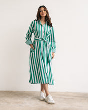 Load image into Gallery viewer, Green and White Stripe Shirt Dress
