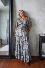 Load image into Gallery viewer, Eclectic Bohemian Fortune Teller Maxidress Short Sleeve Misty Blue
