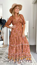 Load image into Gallery viewer, Eclectic Bohemian Fortune Teller Maxidress Rust Paisley
