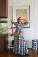 Load image into Gallery viewer, Eclectic Bohemian Fortune Teller Maxidress Short Sleeve Misty Blue

