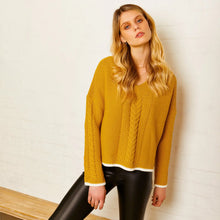 Load image into Gallery viewer, Emma V Neck Cable Knit Jumper - Mustard | Knitwear
