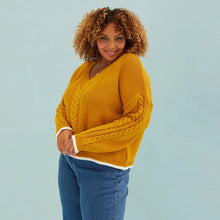 Load image into Gallery viewer, Emma V Neck Cable Knit Jumper - Mustard | Knitwear
