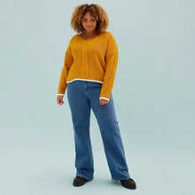 Load image into Gallery viewer, Emma V Neck Cable Knit Jumper - Mustard | Knitwear
