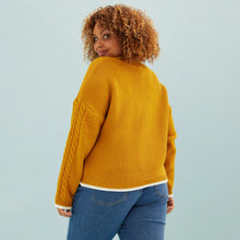 Load image into Gallery viewer, Emma V Neck Cable Knit Jumper - Mustard | Knitwear
