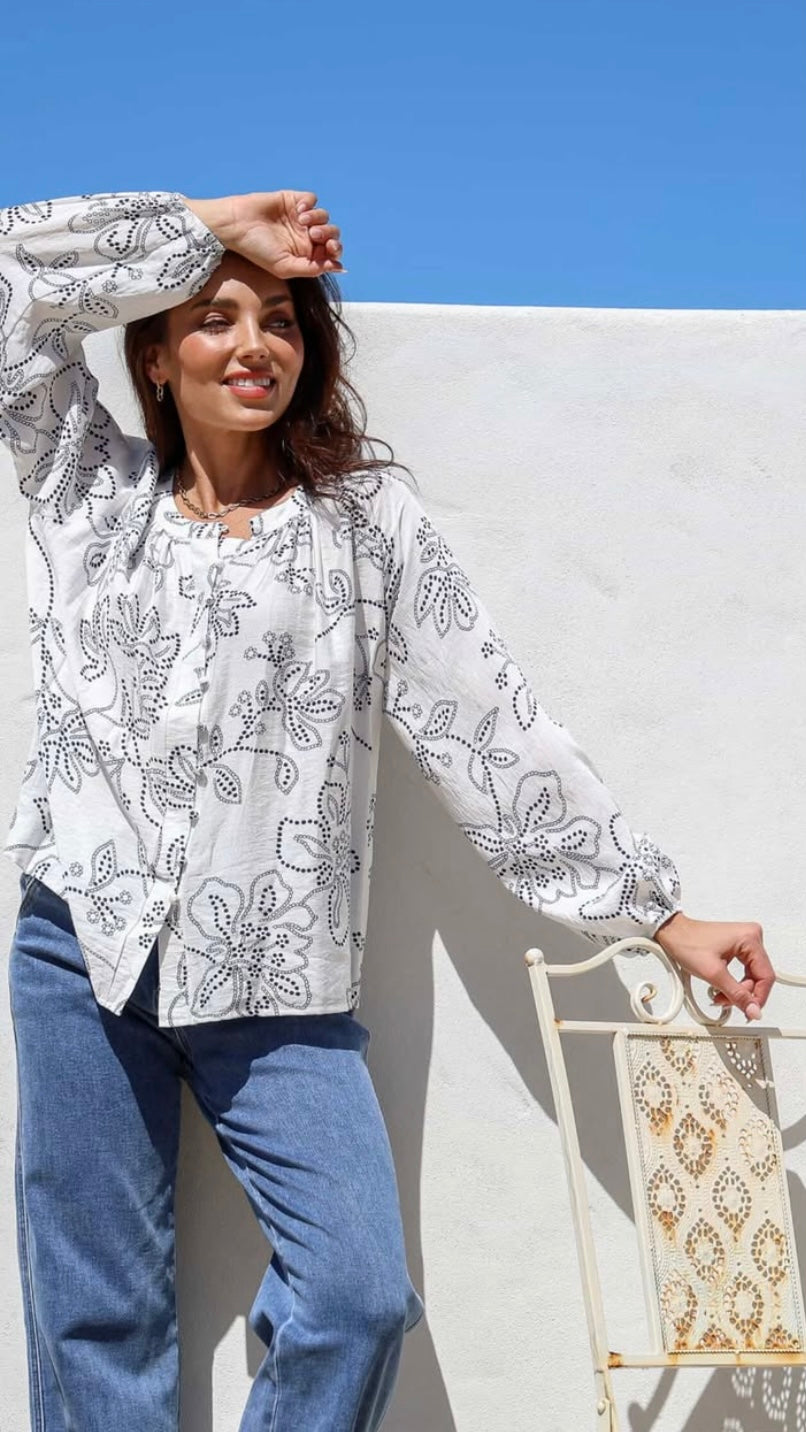 Flower Dot Blouse -  white