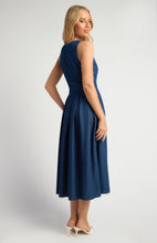Load image into Gallery viewer, Embossed Gold Button Chambray Dress With Pleated Panel Details
