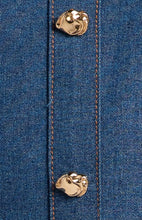 Load image into Gallery viewer, Embossed Gold Button Chambray Dress With Pleated Panel Details
