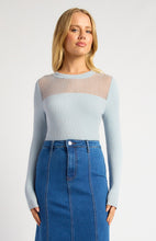 Load image into Gallery viewer, Sheer Stripe Textured Neckline Long Sleeve Knit Top

