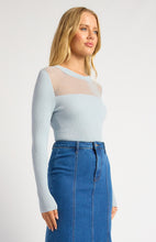 Load image into Gallery viewer, Sheer Stripe Textured Neckline Long Sleeve Knit Top

