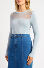 Load image into Gallery viewer, Sheer Stripe Textured Neckline Long Sleeve Knit Top
