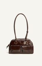 Load image into Gallery viewer, Patent Vegan Leather East West Shoulder Bag with Double Pockets
