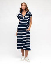 Load image into Gallery viewer, Navy and White Collared Dress
