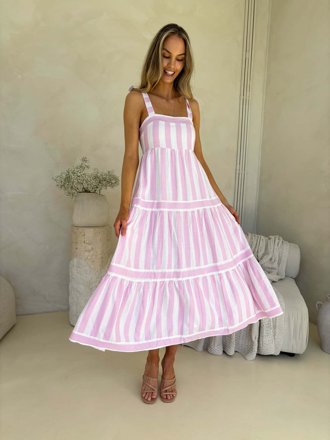 Cleo Stripe Tie Maxi - Light Orchid Stripe