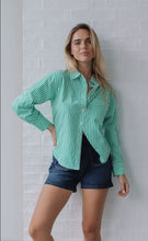 Load image into Gallery viewer, Green and White Cotton Stripe Shirt
