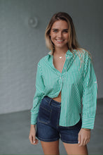 Load image into Gallery viewer, Green and White Cotton Stripe Shirt
