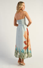 Load image into Gallery viewer, Strapless Placement Print Floral A-Line Midi Dress
