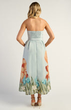 Load image into Gallery viewer, Strapless Placement Print Floral A-Line Midi Dress
