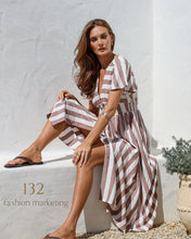 Load image into Gallery viewer, Mocha and White Stripe Midi Dress
