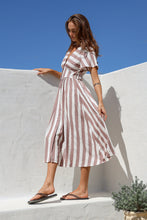 Load image into Gallery viewer, Mocha and White Stripe Midi Dress
