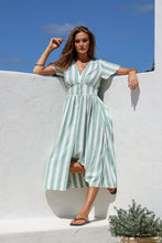 Load image into Gallery viewer, Stripe Sage and White Midi Dress
